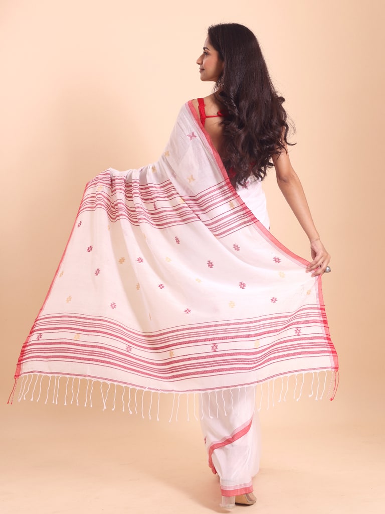 Handloom New Charpati Jamdani Saree - Off White