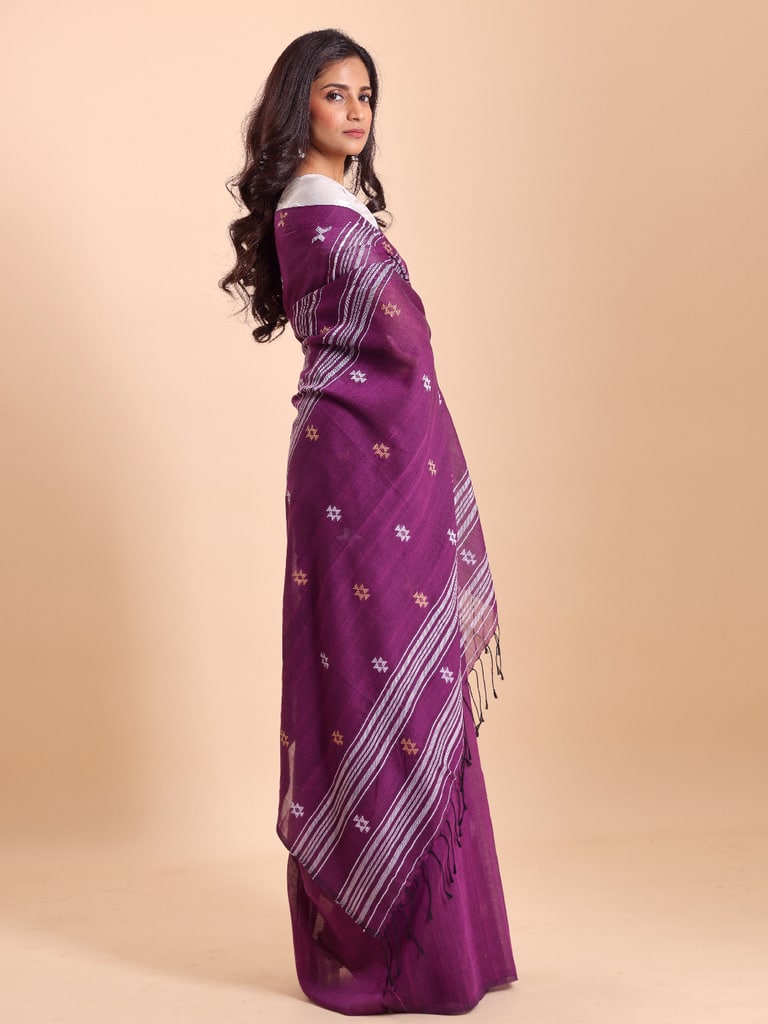 Handloom New Charpati Jamdani Saree - Purple Orcid