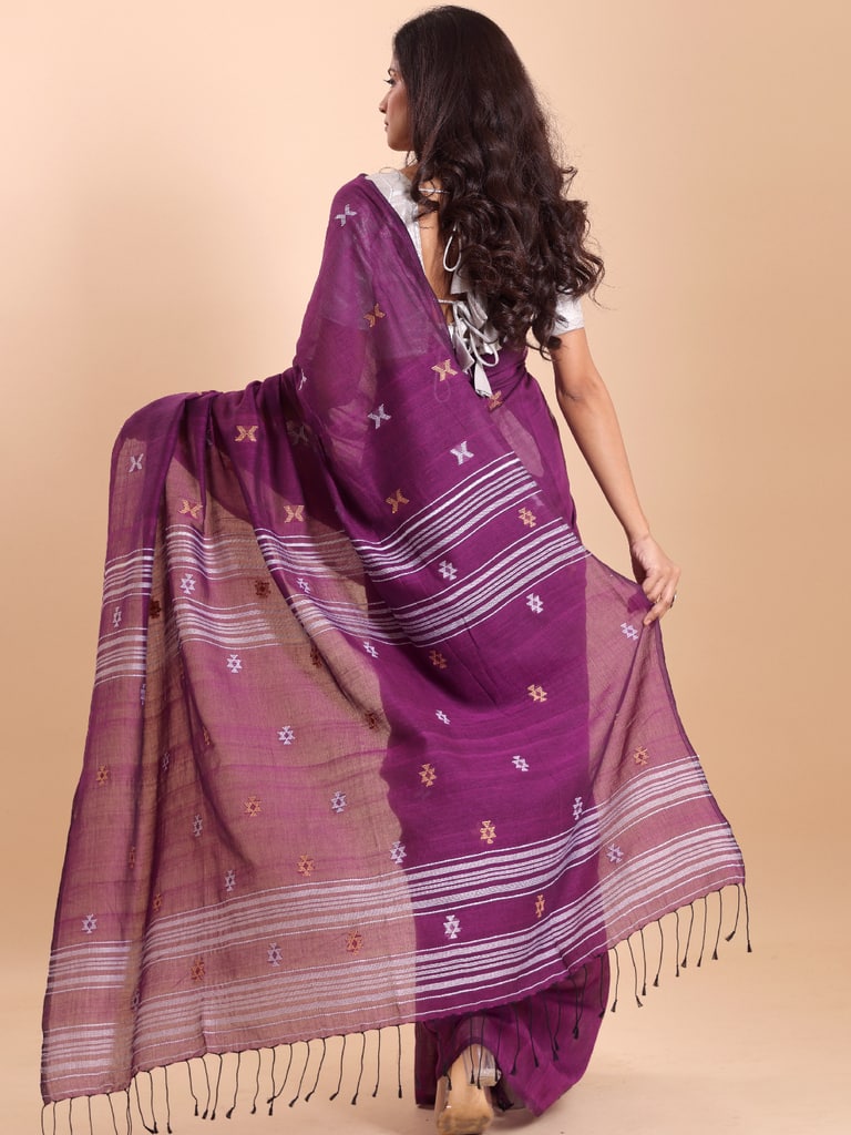 Handloom New Charpati Jamdani Saree - Purple Orcid