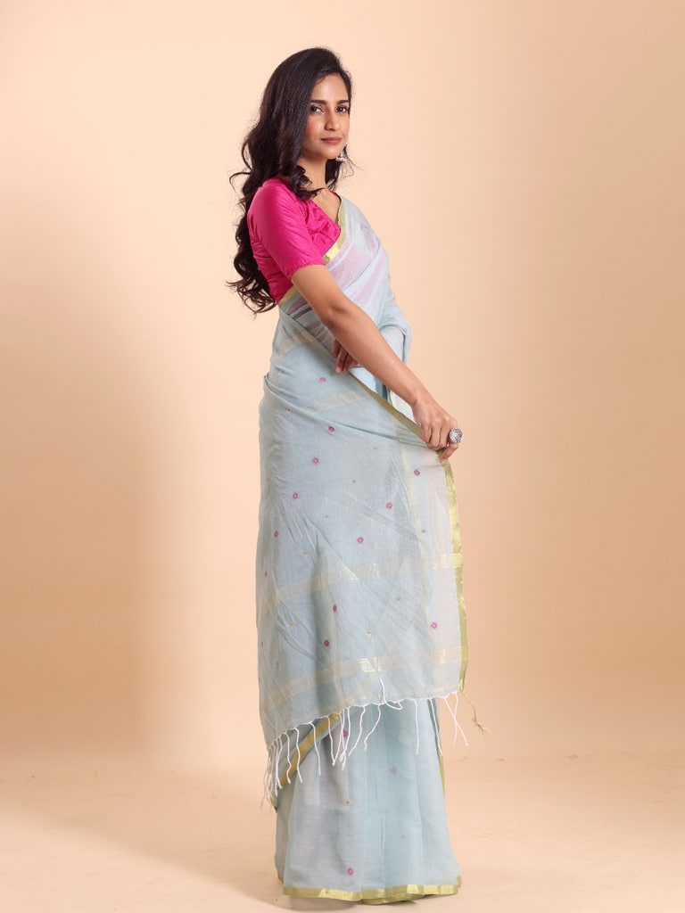 Handloom Mina Buti Jamdani Saree - Aqua
