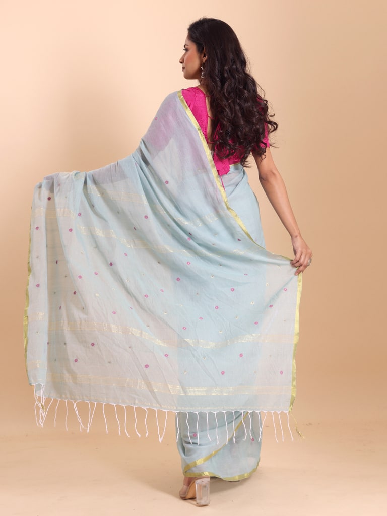 Handloom Mina Buti Jamdani Saree - Aqua