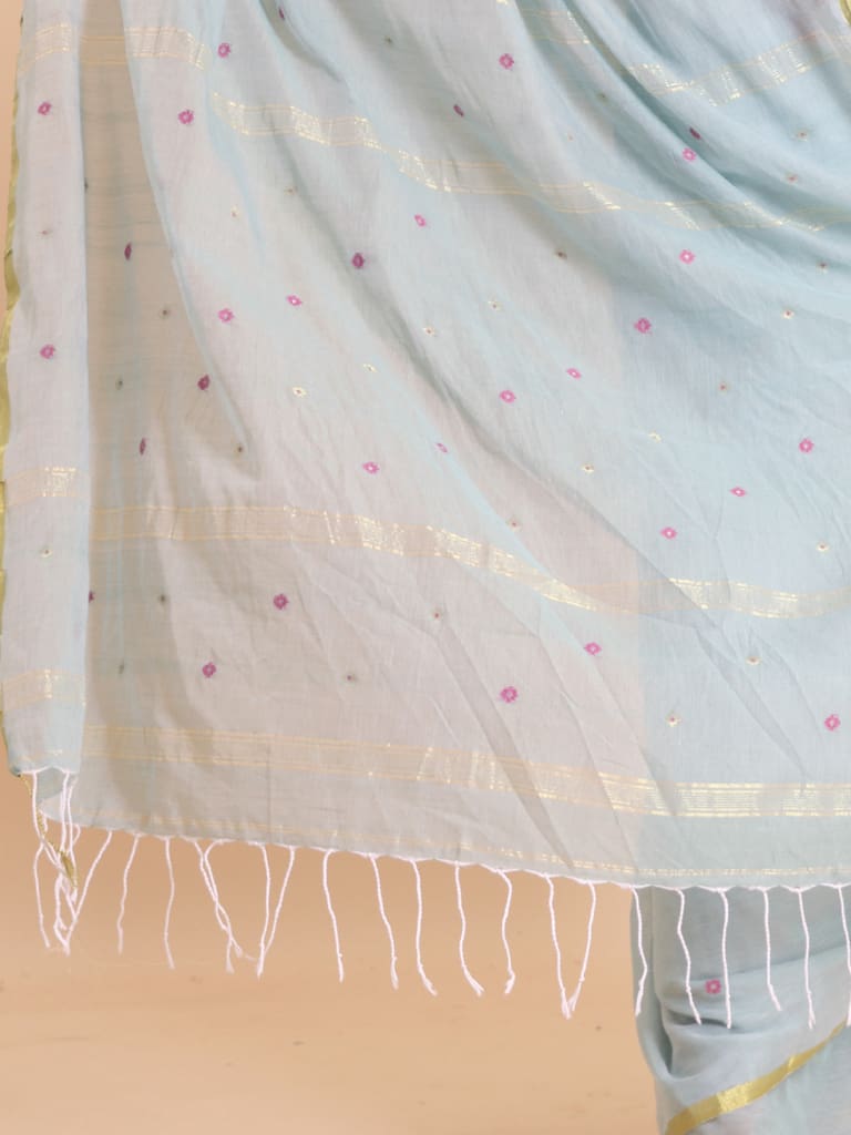 Handloom Mina Buti Jamdani Saree - Aqua