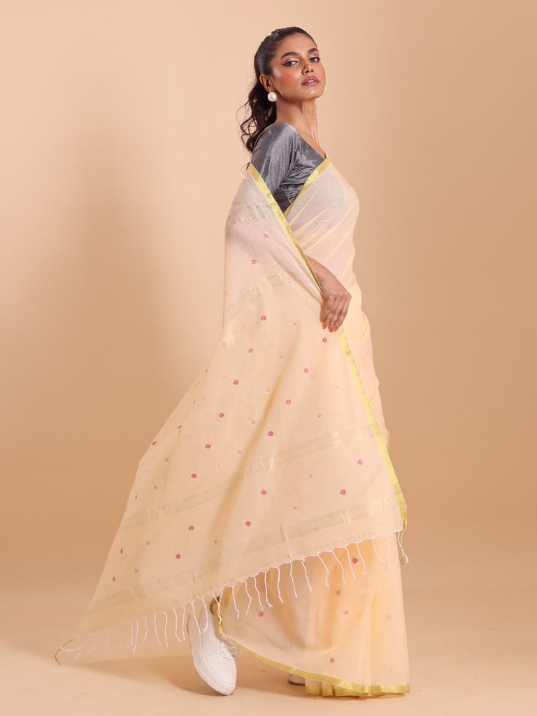 Handloom Mina Buti Jamdani Saree - Butter Yellow