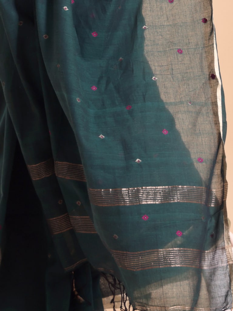 Handloom Mina Buti Jamdani Saree - Colonial Blue