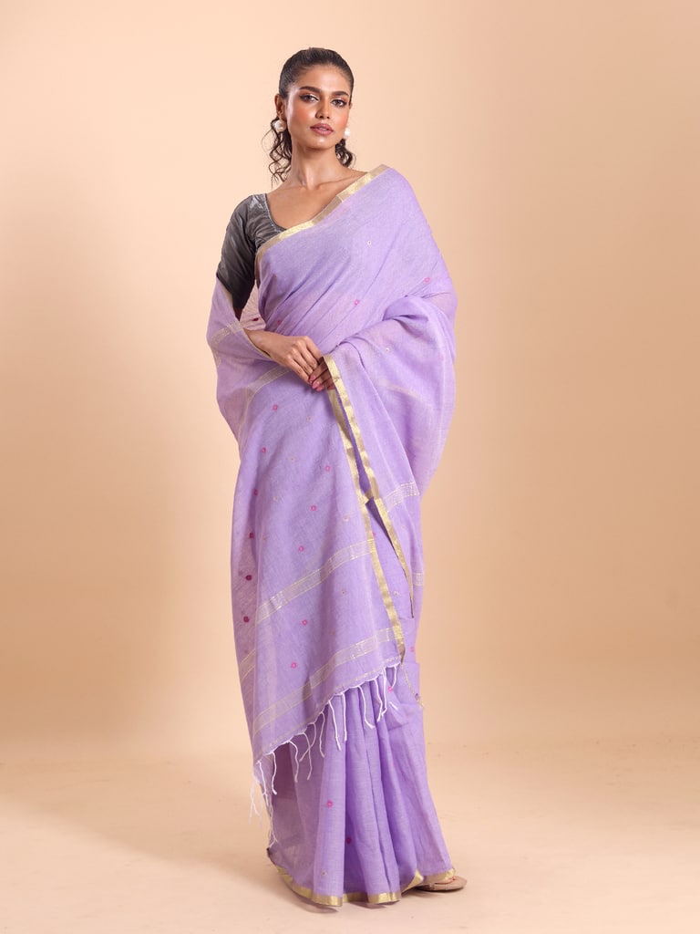 Handloom Mina Buti Jamdani Saree - Mauve