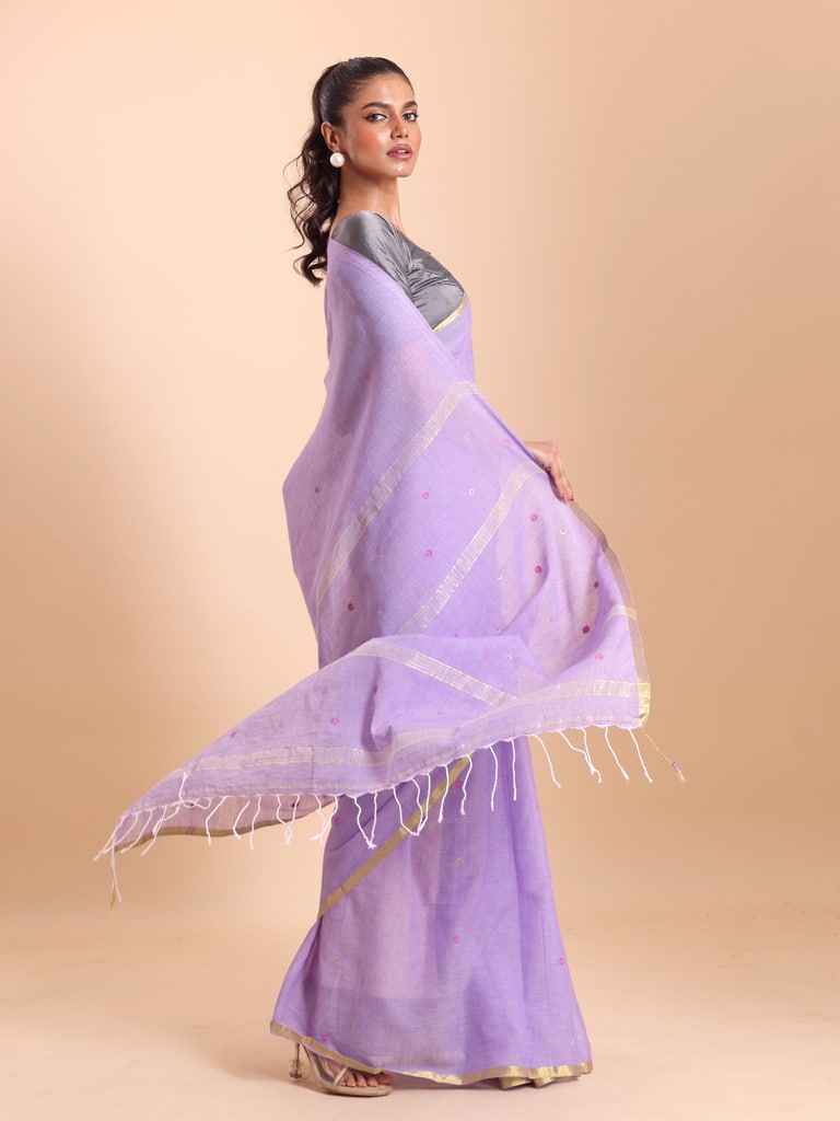 Handloom Mina Buti Jamdani Saree - Mauve