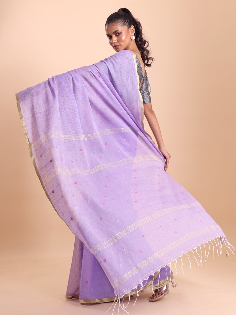 Handloom Mina Buti Jamdani Saree - Mauve