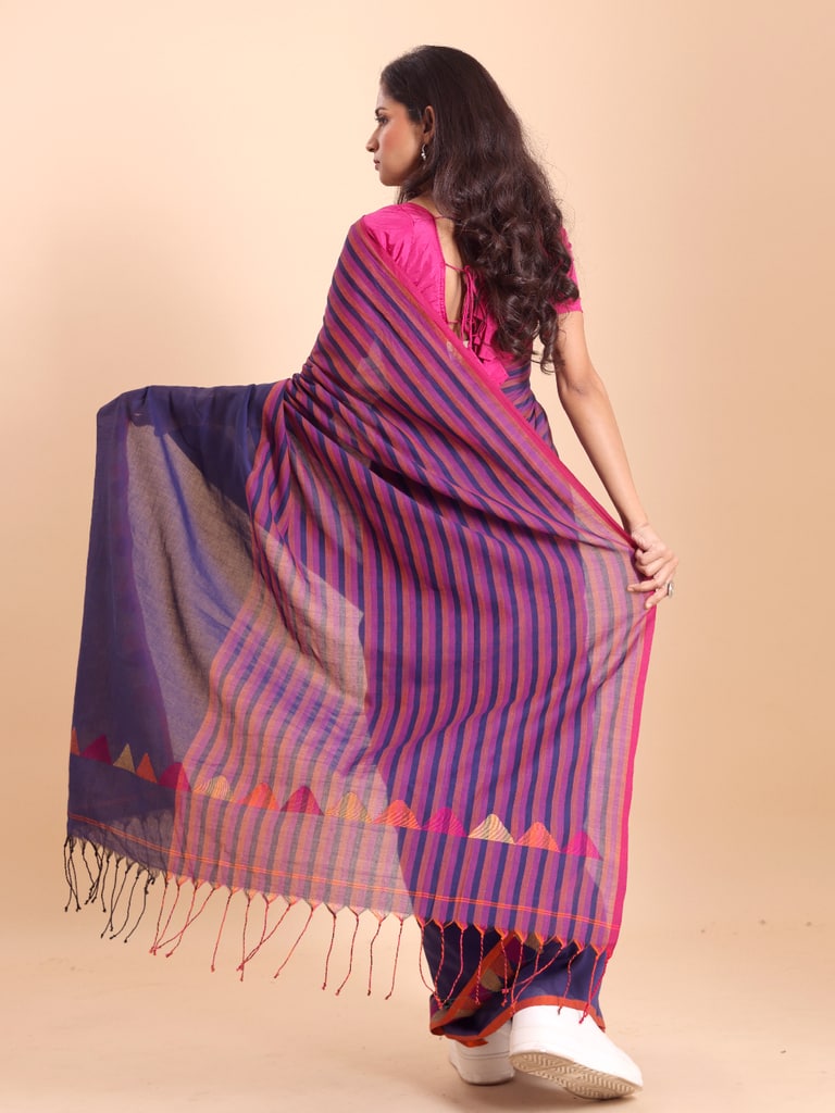 Handloom One Side Temple Jamdani Saree - Petunia