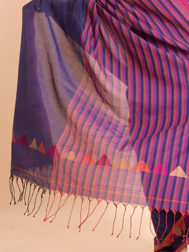Handloom One Side Temple Jamdani Saree - Petunia