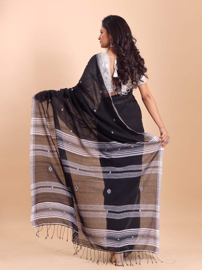 Handloom New Charpati Jamdani Saree - Black