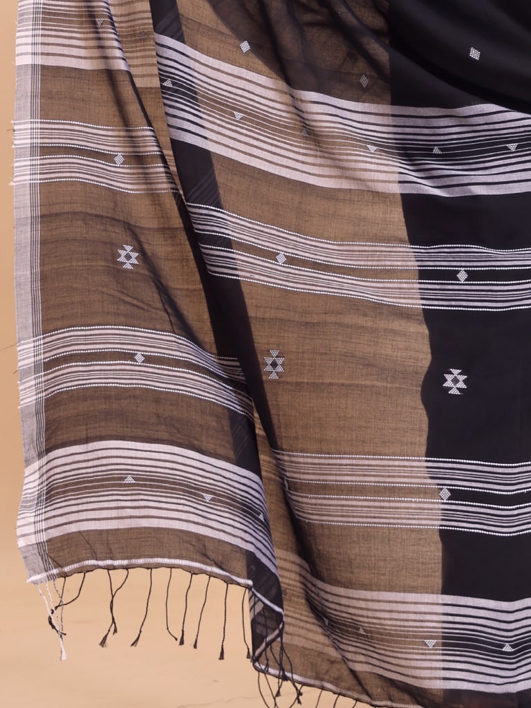 Handloom New Charpati Jamdani Saree - Black