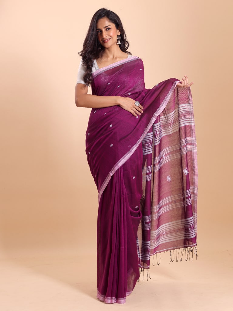 Handloom New Charpati Jamdani Saree - Purple Orcid