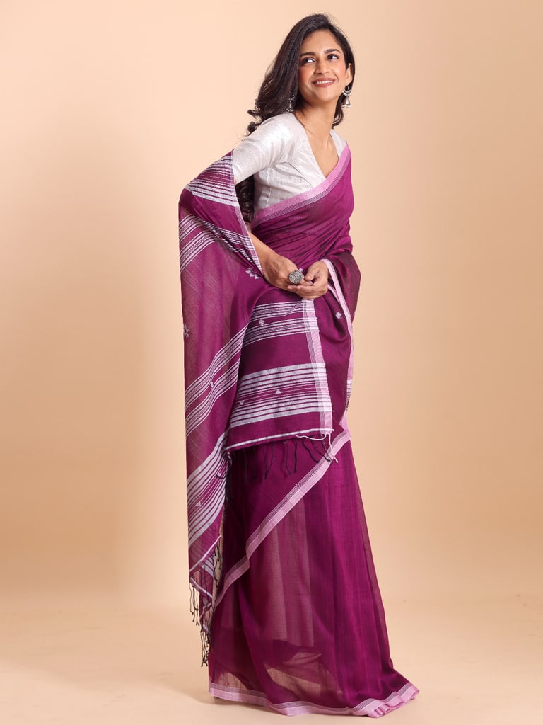 Handloom New Charpati Jamdani Saree - Purple Orcid