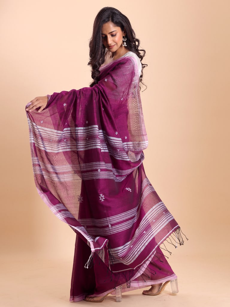 Handloom New Charpati Jamdani Saree - Purple Orcid