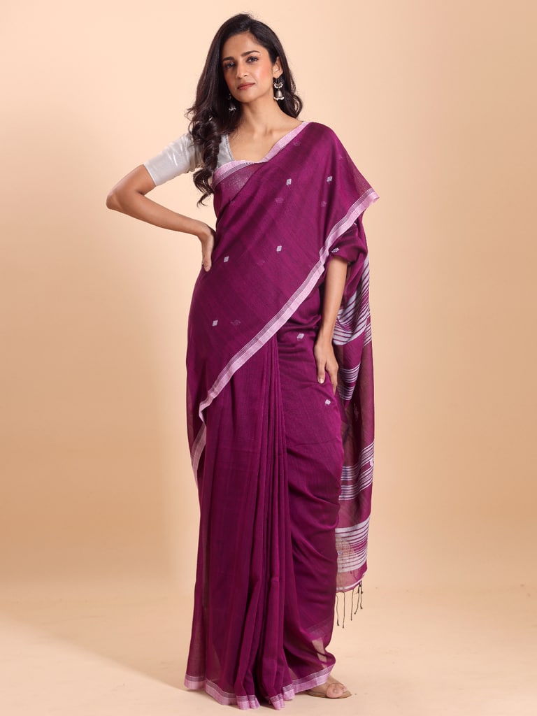 Handloom New Charpati Jamdani Saree - Purple Orcid