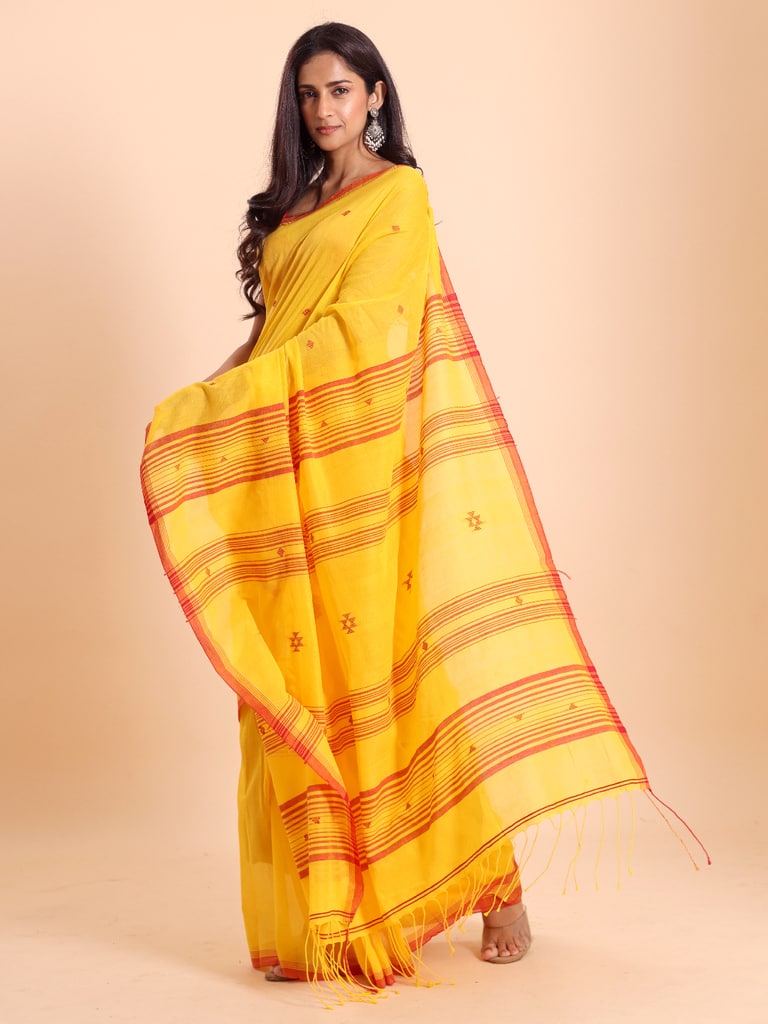 Handloom New Charpati Jamdani Saree - Yellow