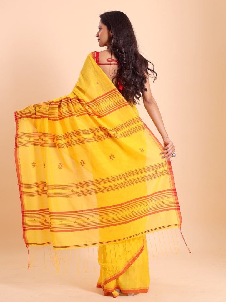 Handloom New Charpati Jamdani Saree - Yellow