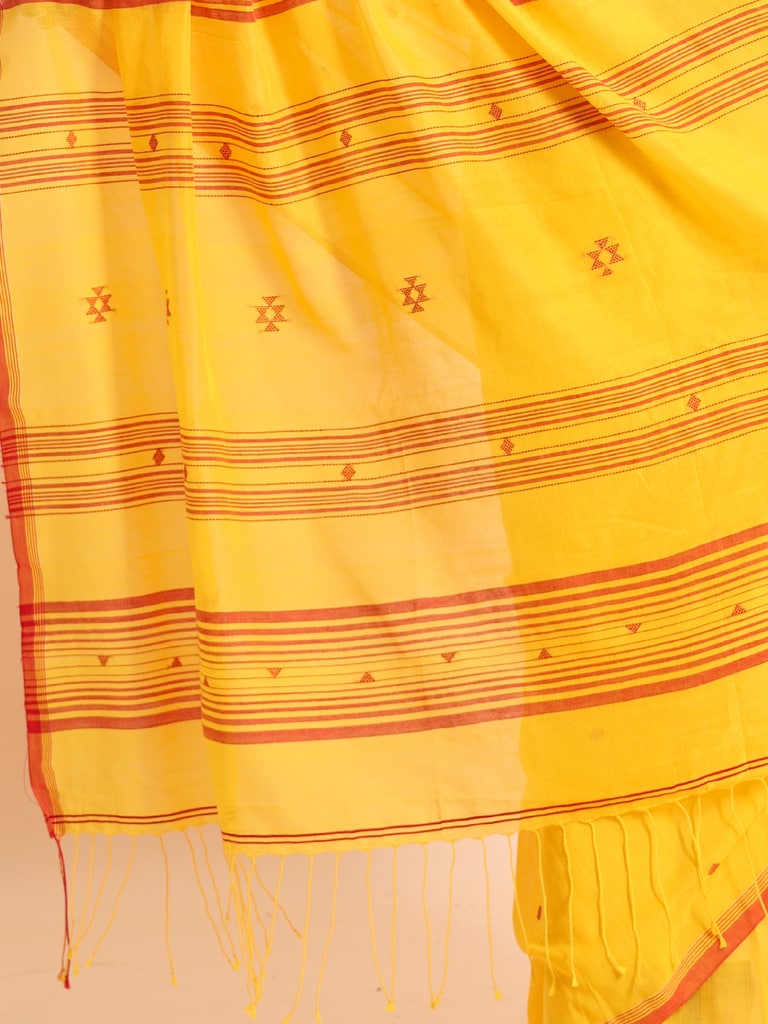 Handloom New Charpati Jamdani Saree - Yellow