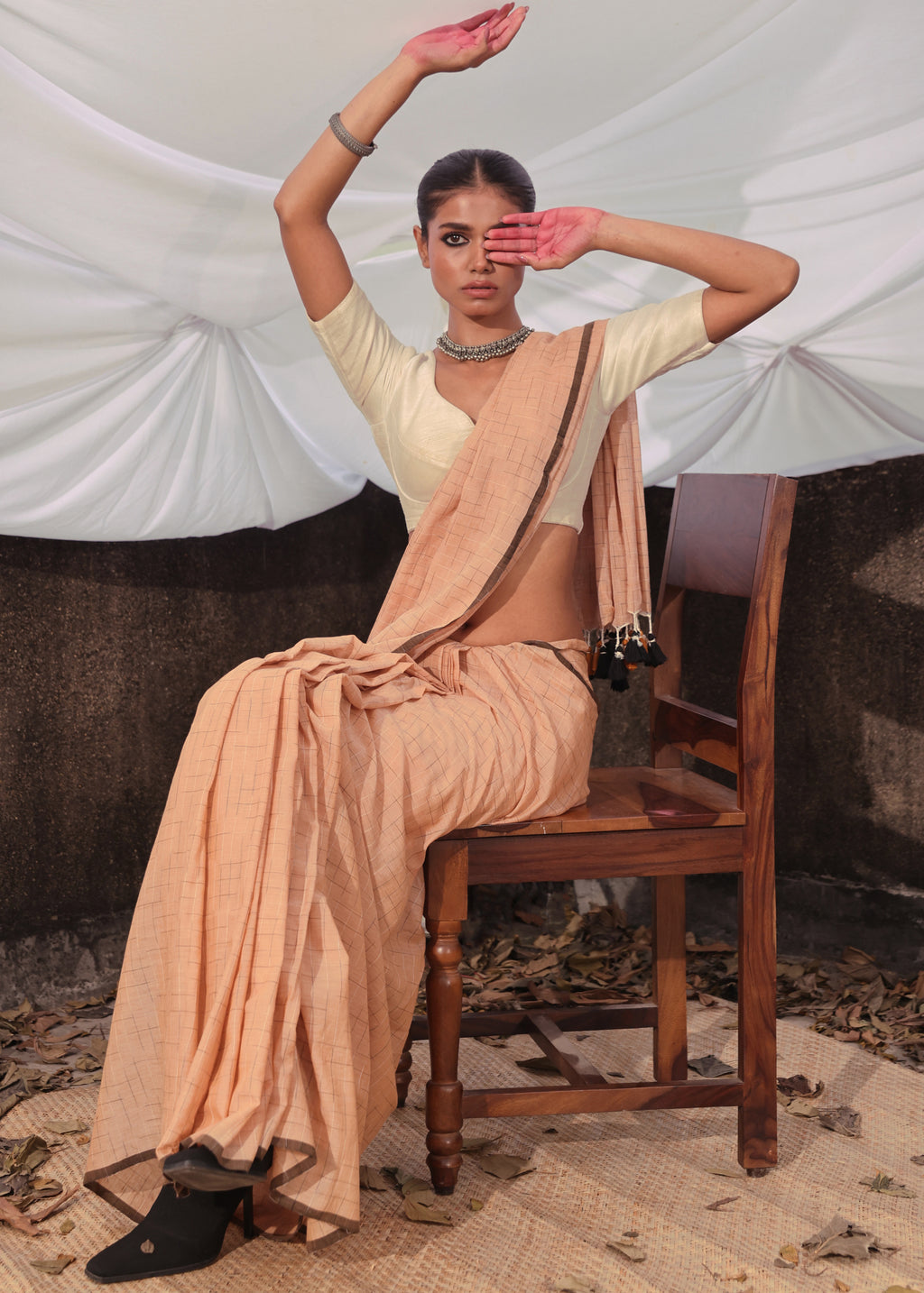 Handloom Malmal Cotton Tie-Dye Saree - Apricot