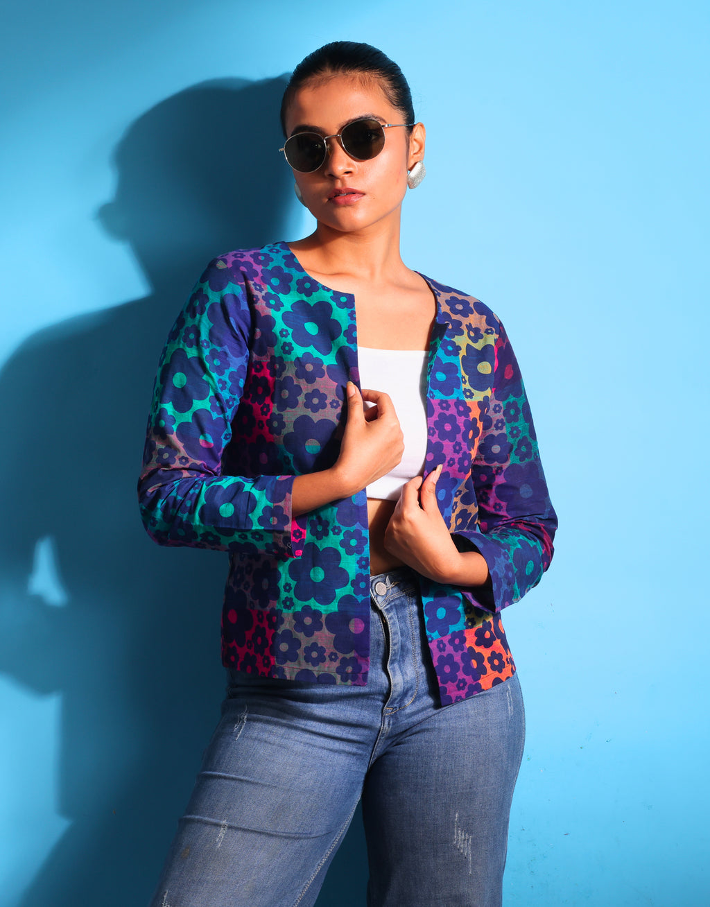 BLOUSON'S COTTON PRINTED INDIGO SHRUG