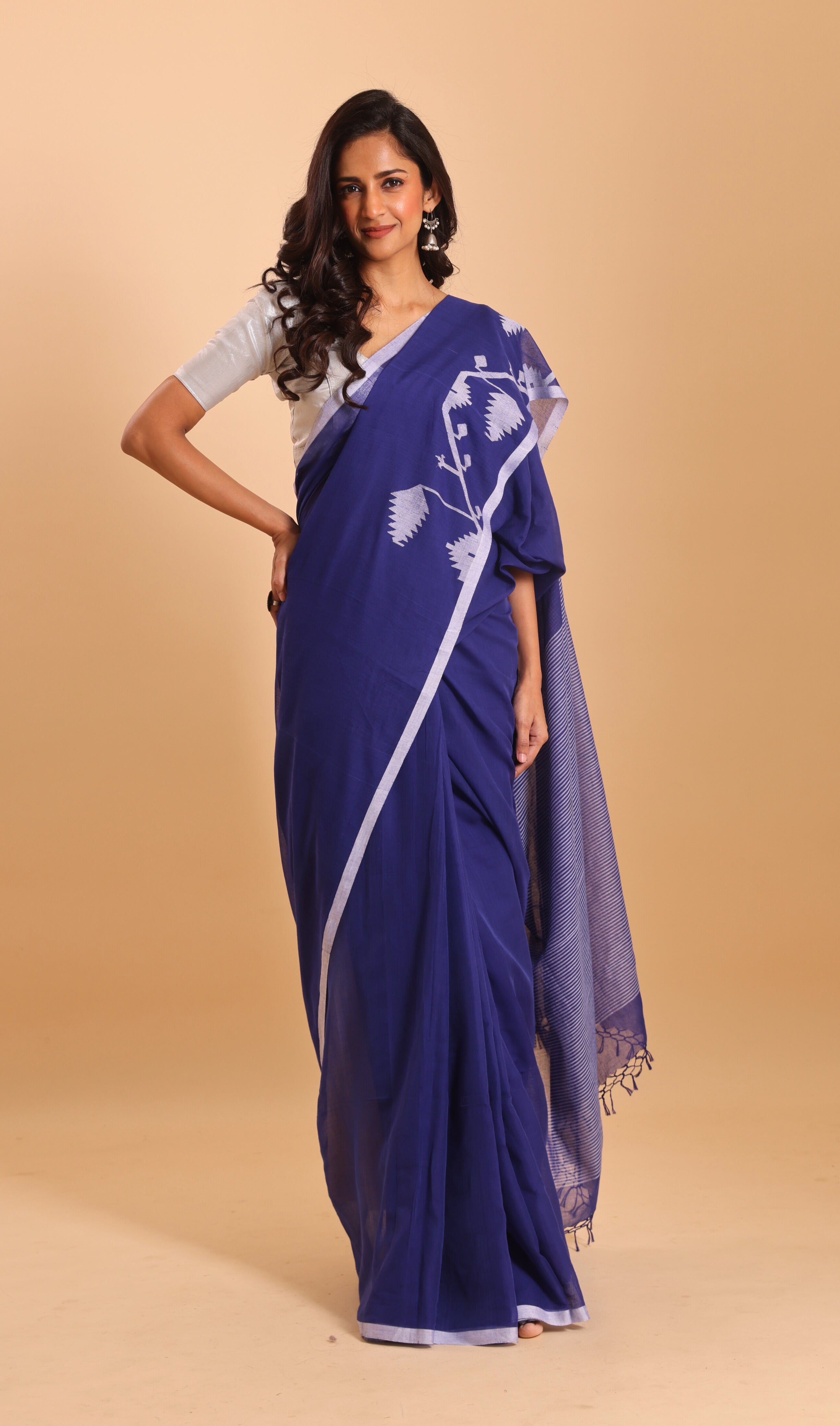 BLOUSON COTTON HALF DERPAR JAMDANI SAREE- BLUE