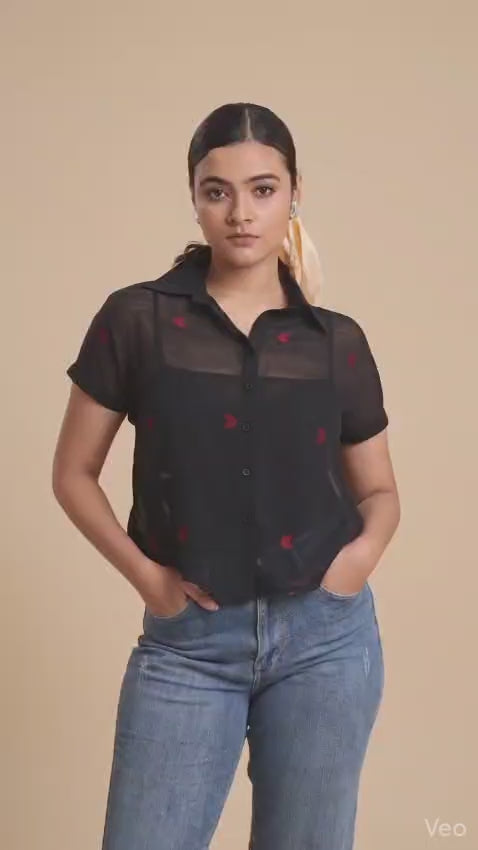 BLOUSON WOMEN COTTON JAMDANI SHIRT- KALA KHATTA