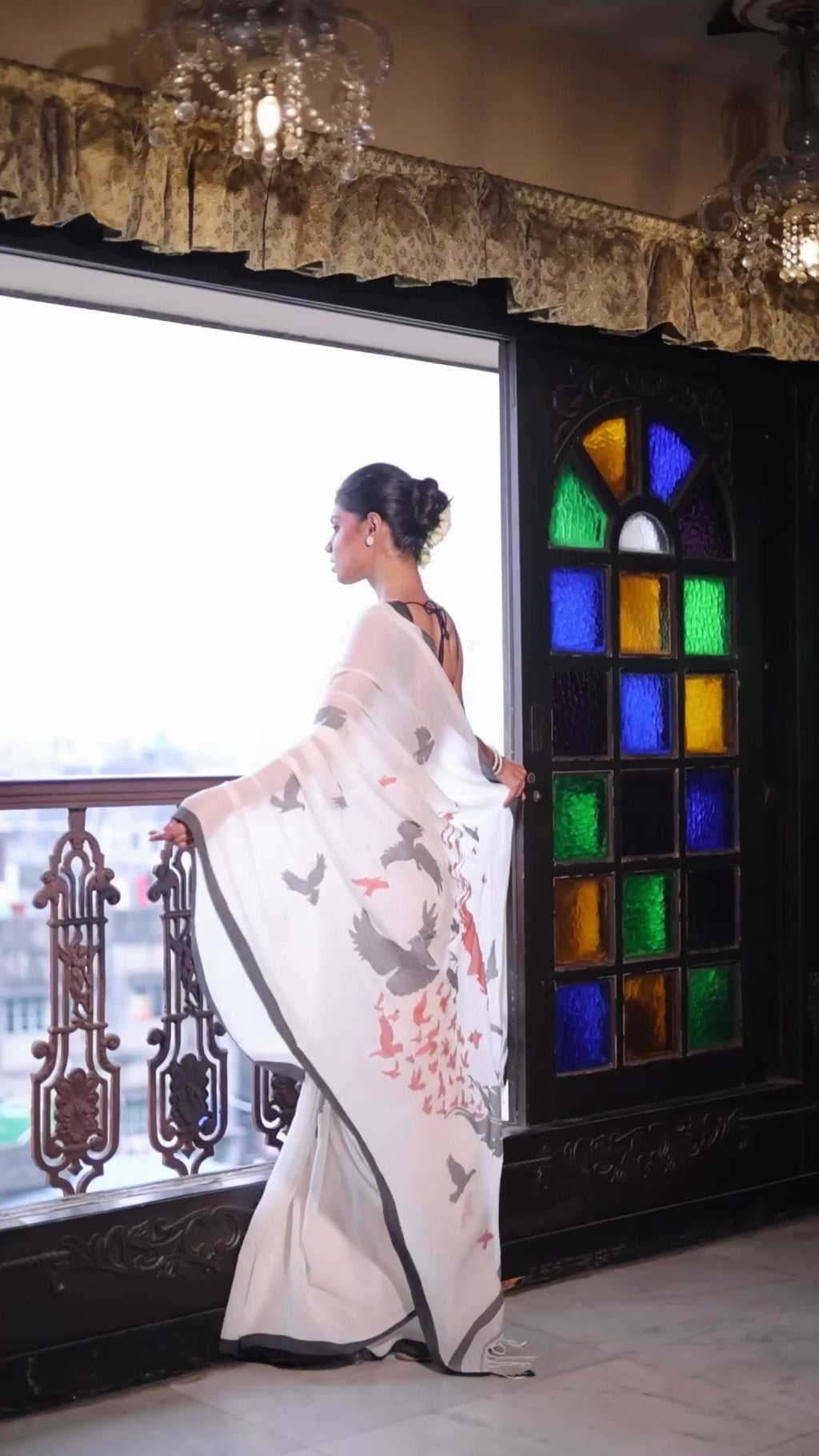 Handloom Cotton Happy Bird Jamdani Saree - Off White