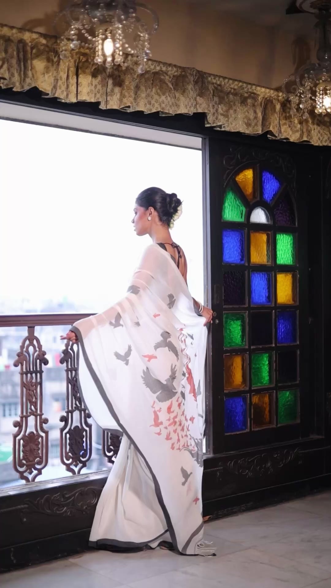 Handloom Cotton Happy Bird Jamdani Saree - Off White