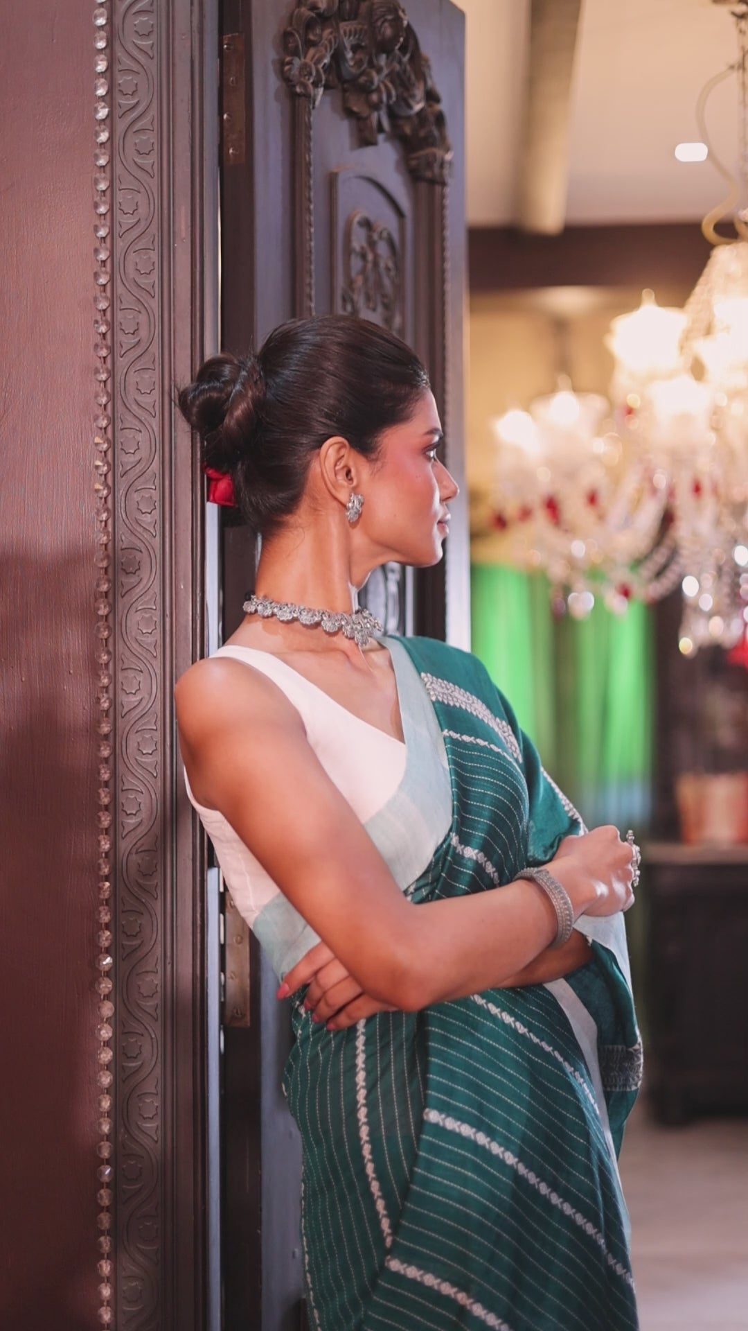 Handloom Fish Chain Jamdani Saree - Turquoise