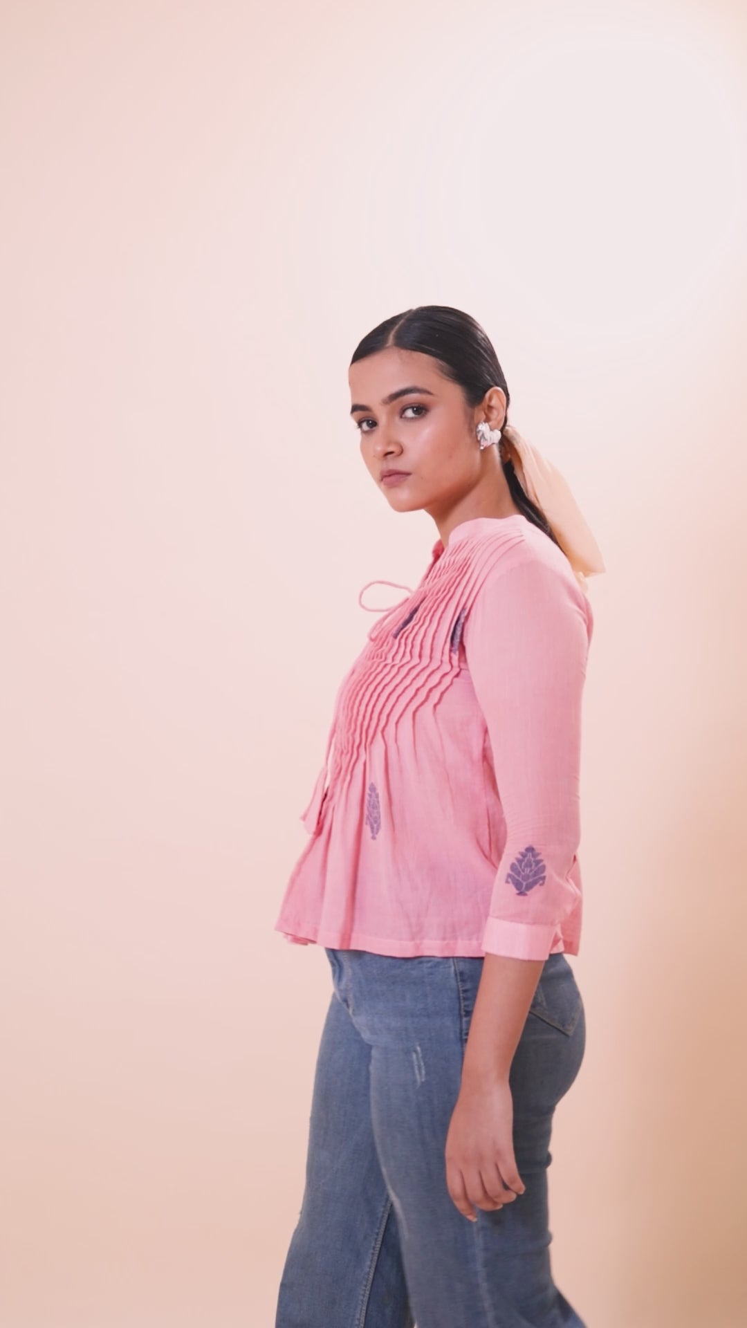 Blouson Women Cotton Jamdani Fit & Flare Top African Violet