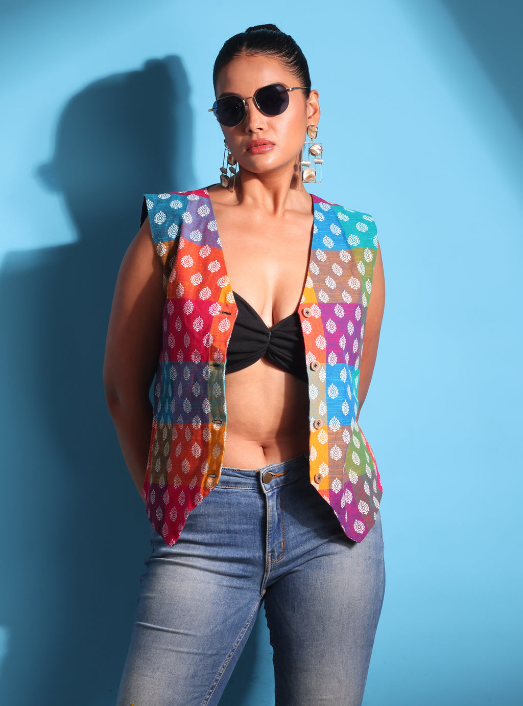 BLOUSON's COTTON PRINTED MULTICOLOURED VEST